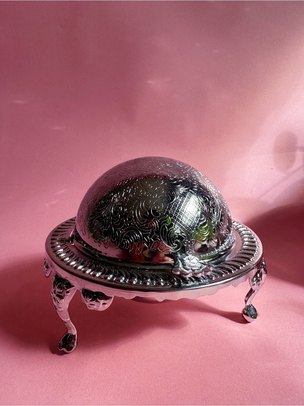 Silver Decorative Functional Domed Butter Dish - Elegant Serving Accent